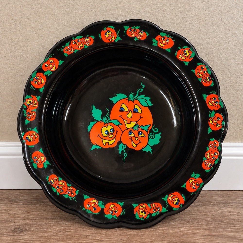 Vintage Berman Industries Halloween Candy Bowl Black Pumpkins Jack O Lantern USA